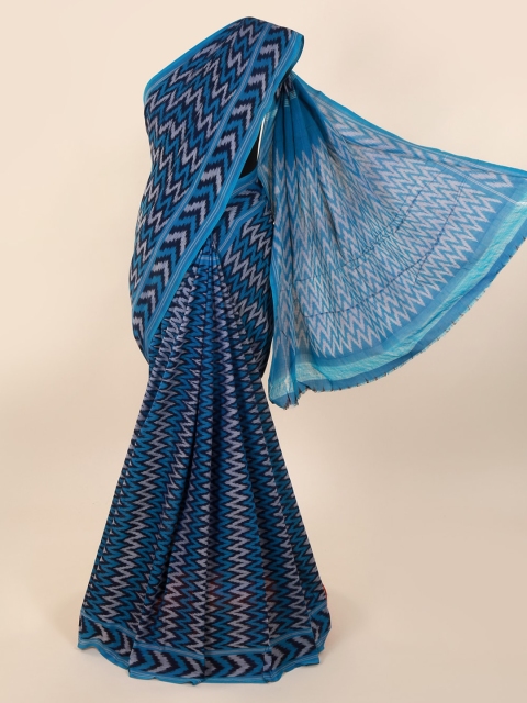 

Pothys Navy Blue Pure Cotton Chevron Printed Saree