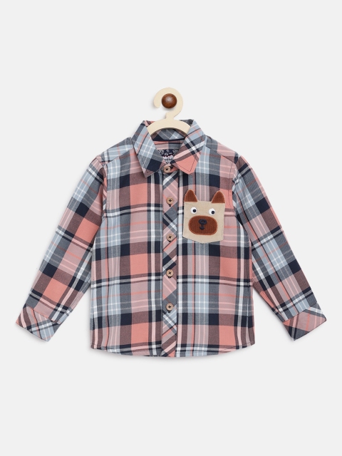 

Nauti Nati Boys Pink & Blue Regular Fit Checked Cotton Casual Shirt
