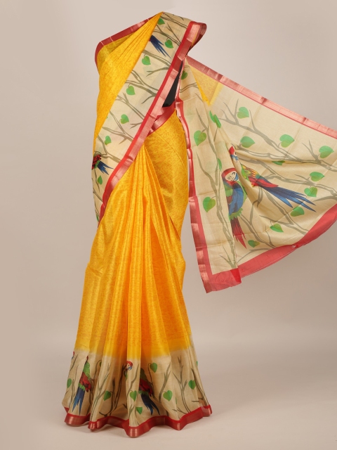 

Pothys Yellow Printed Jute Silk Saree