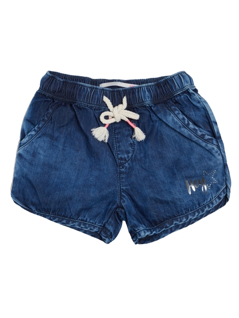 

VITAMINS Girls Navy Blue Solid Regular Fit Denim Shorts