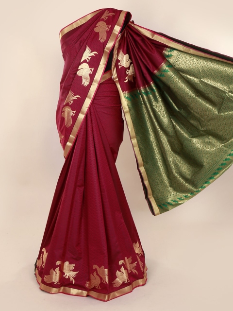

Pothys Maroon & Gold-Toned Art Silk Printed Saree