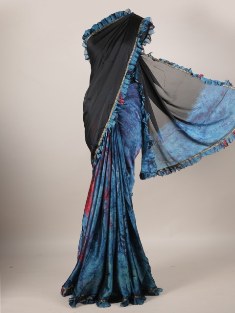 

Pothys Blue & Black Poly Georgette Printed Saree