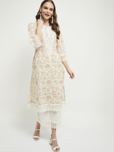 

max Women Cream-Coloured Self Design Kurta with Palazzos