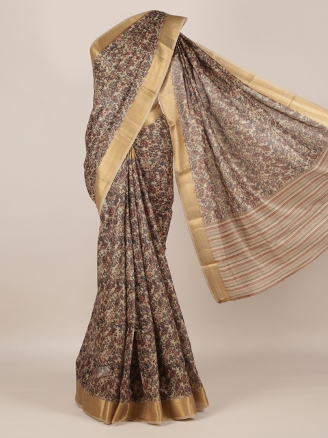 

Pothys Tan Printed Jute Silk Saree
