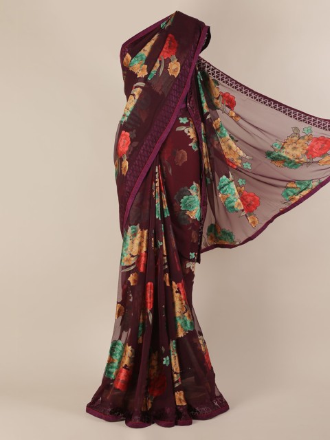 

Pothys Maroon Printed Poly Chiffon Saree