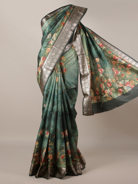 

Pothys Green Printed Jute Silk Saree