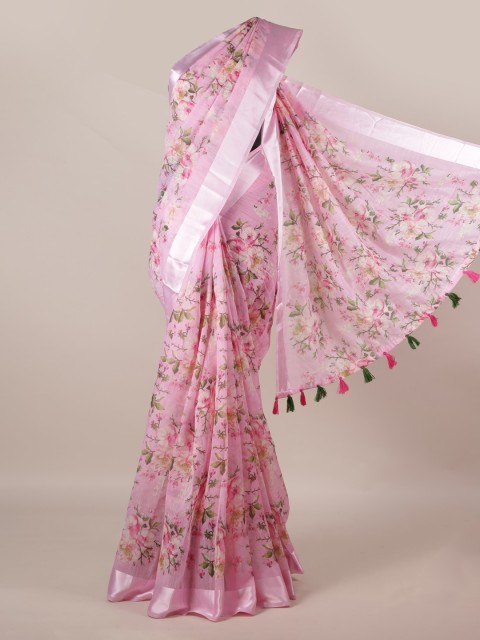 

Pothys Pink Printed Linen Blend Saree
