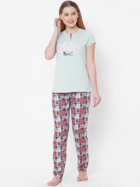 

Sweet Dreams Women Sea Green & Red Printed Night Suit 2204GT