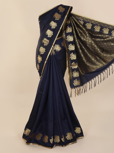 

Pothys Navy Blue & Gold-Toned Art Silk Solid Saree