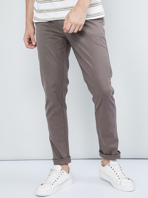

max Men Brown Solid Regular Trousers