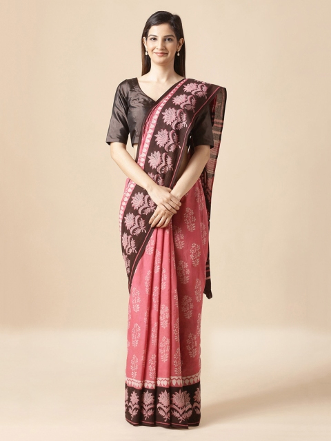 

Taneira Pink Pure Cotton Printed Dabu Saree