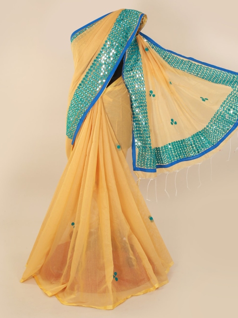 

Pothys Yellow Embroidered Cotton Blend Saree