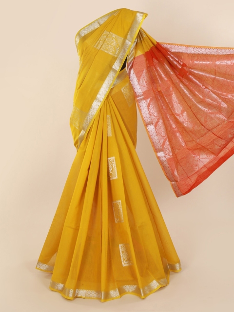 

Pothys Yellow & Orange Silk Cotton Printed Saree