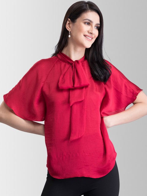 

FableStreet Women Red Solid Top