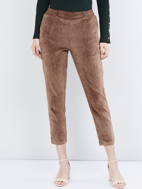 

max Women Brown Regular Fit Solid Cigarette Trousers