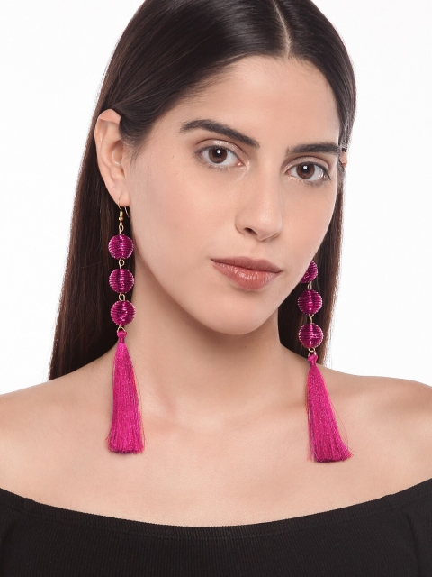 

Golden Peacock Pink Tasselled Geometric Drop Earrings