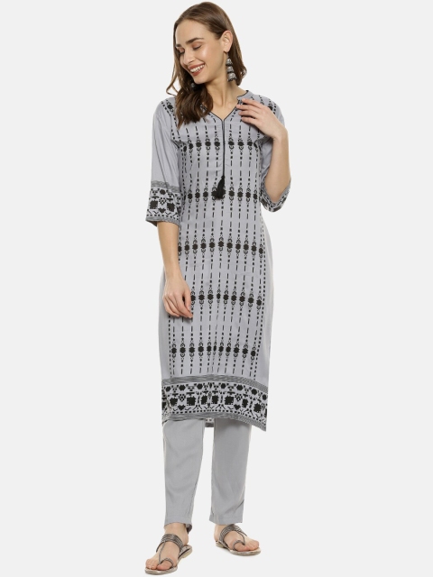

Instafab Women Grey Printed Kurta with Trousers