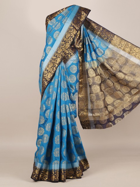 

Pothys Blue & Gold-Toned Jute Silk Woven Design Saree