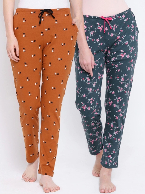

Kanvin Women Pack of 2 Printed Cotton Lounge Pants, Green