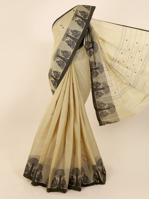 

Pothys Cream-Coloured Solid Pure Cotton Saree