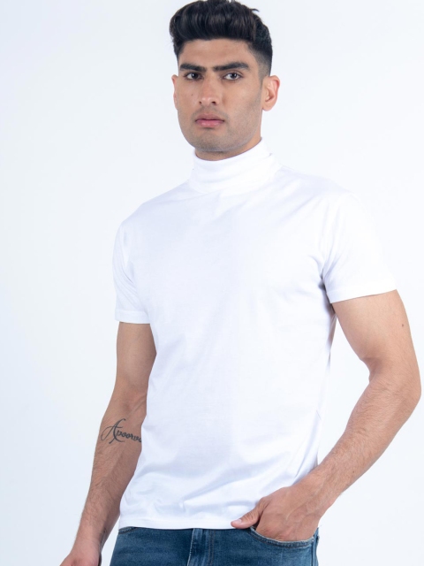 

Tistabene Men White Solid Turtle Neck T-shirt