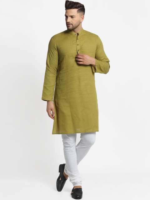 

NEUDIS Men Green & White Solid Kurta with Pyjamas