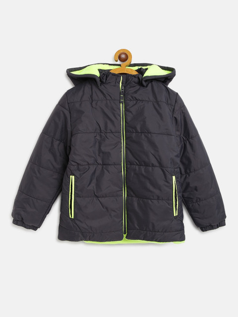 

Cherry Crumble Unisex Kids Black Solid Windcheater Padded Jacket