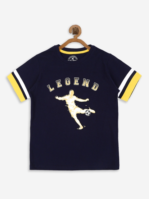 

BOLTS and BARRELS Boys Navy Blue & White Printed Round Neck T-shirt