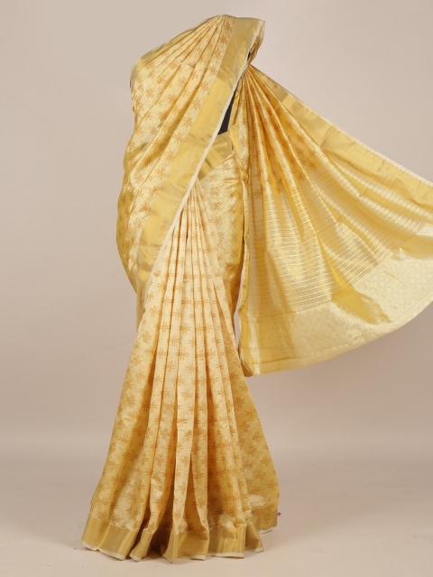 

Pothys Yellow Printed Jute Silk Saree