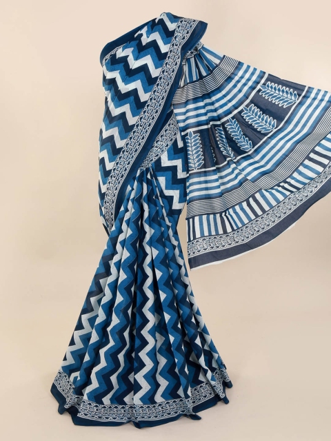 

Pothys Navy Blue & White Pure Cotton Printed Saree