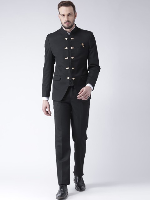 

Hangup Men Black Solid Bandhgala Suit