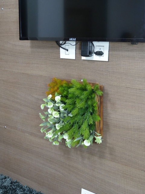 

fancy mart White & Green Artificial Disc & Pine Plant With Wall Hanging Panel