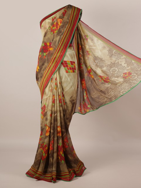 

Pothys Green Floral Printed Poly Georgette Saree
