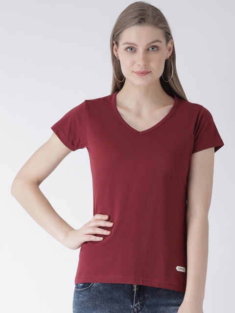 

GRIFFEL Women Maroon Solid V-Neck T-shirt