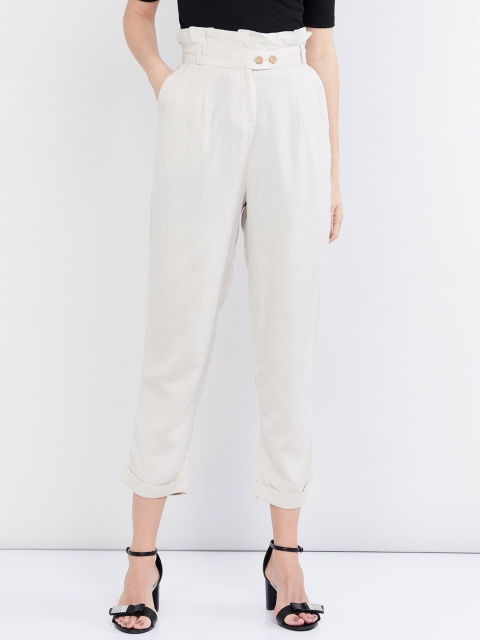 

max Women Cream-Coloured Regular Fit Solid Peg Trousers