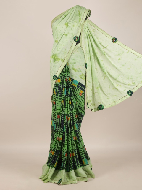 

Pothys Green Printed Jute Silk Saree