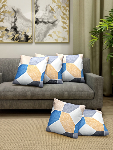 

Cortina White & Orange Set of 5 Geometric Square Cushion Covers