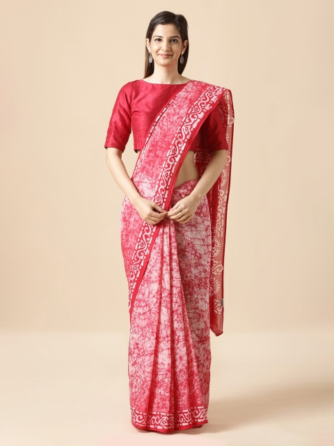 

Taneira Off-White & Pink Pure Cotton Printed Block Print Saree