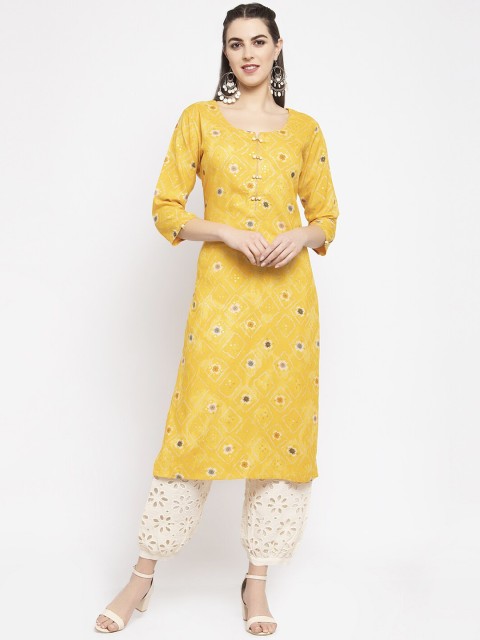 

KHALOM Women Yellow Printed Kurta with Trousers