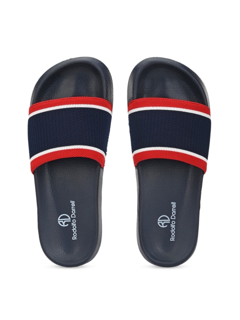 

Rodolfo Darrell Men Navy Blue & Red Striped Knitted Sliders