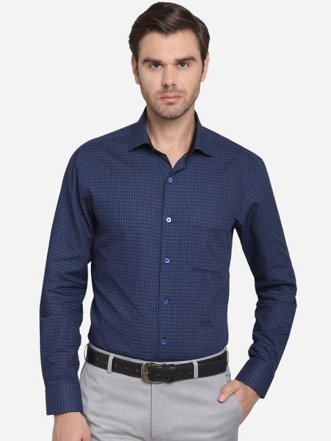 

METAL Men Navy Blue Slim Fit Checked Formal Shirt