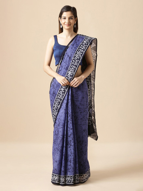 

Taneira Blue Pure Cotton Printed Block Print Saree