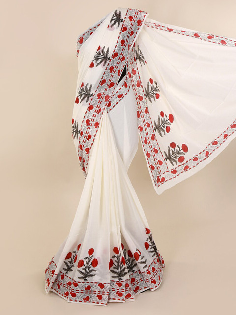 

Pothys Cream-Coloured Printed Pure Cotton Saree