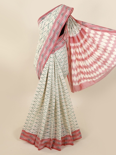 

Pothys Cream-Coloured & Green Pure Cotton Printed Saree
