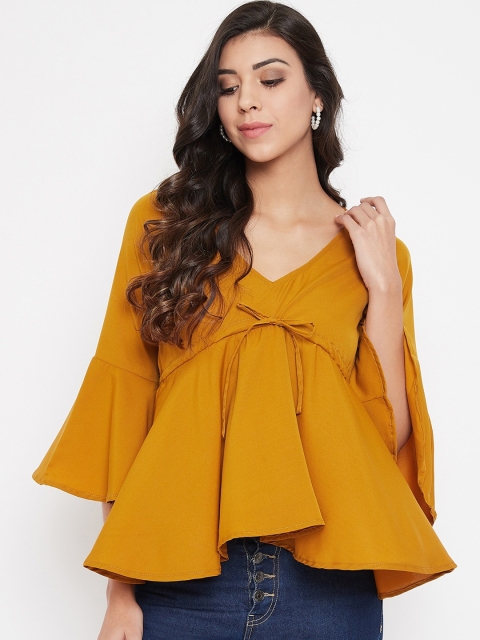 U&F Women Mustard Yellow Solid Empire Top