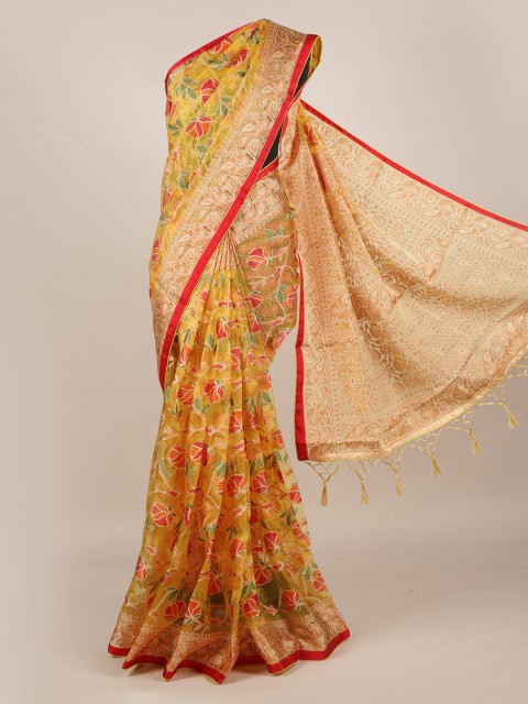 

Pothys Yellow Printed Jute Silk Saree
