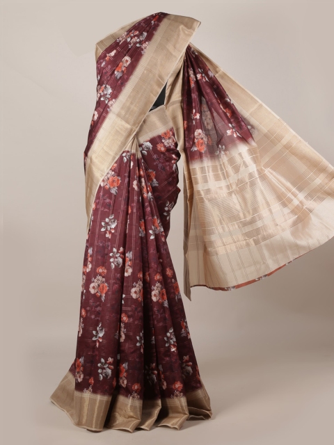 

Pothys Brown & Gold-Toned Jute Silk Printed Saree