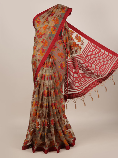 

Pothys Grey Printed Jute Silk Saree