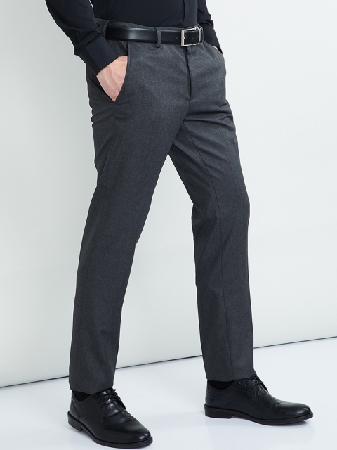 max Men Charcoal Slim Fit Solid Formal Trousers