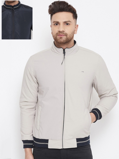Okane Men Beige Striped Reversible Bomber